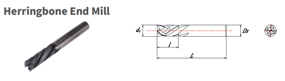 Alat Pemotong Karbida Padat Herringbone End Mill Untuk Bahan Komposit