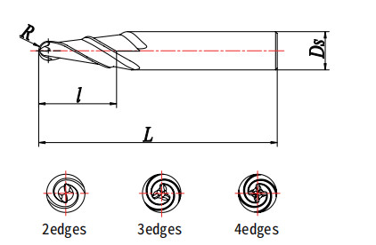 Alat Karbida Padat Shank Silinder Presisi Tinggi Taper Ball End Mill